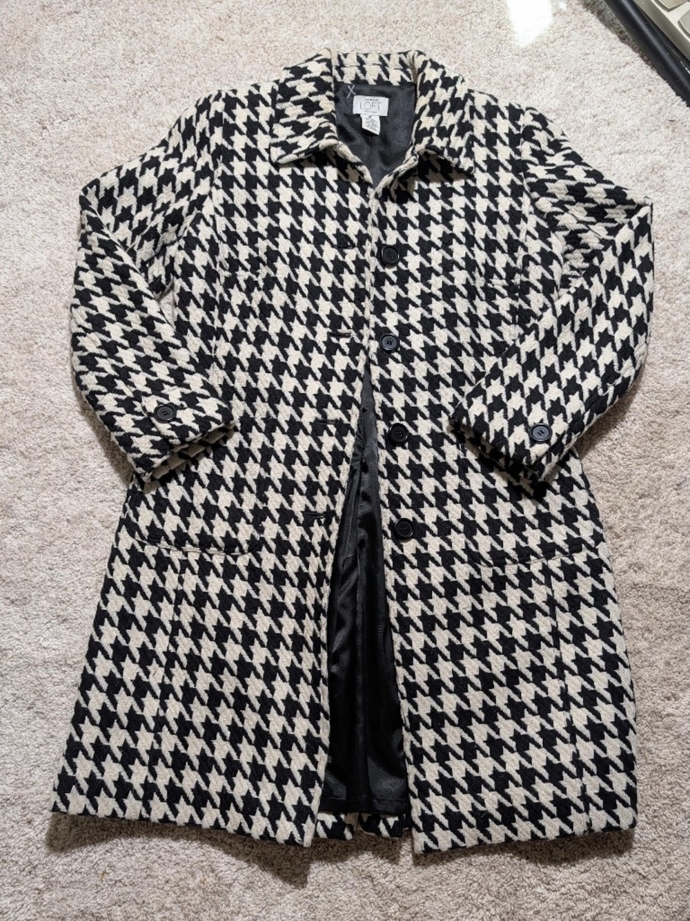 Ann Taylor LOFT Black & White Houndstooth Wool Blend Car Coat